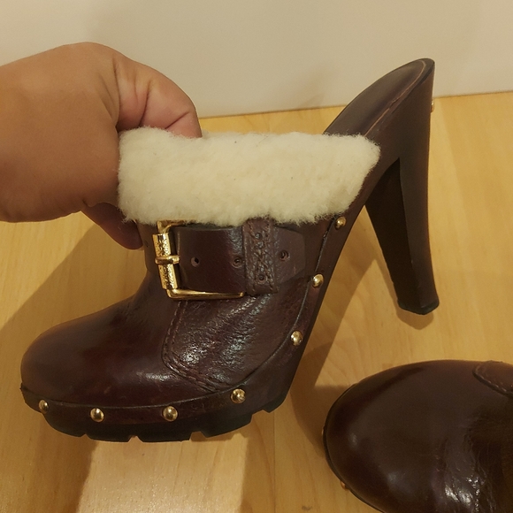 ❣️Ladies Michael kors Fairbanks Sherpa Lined Brown Heeled Mules (#371) - Picture 10 of 12